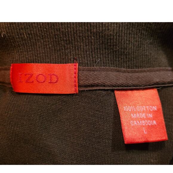IZOD Men Brown Quarter Zip Sweater Large Cotton 3D Chest Logo Collared Old Money - Picture 6 of 10
